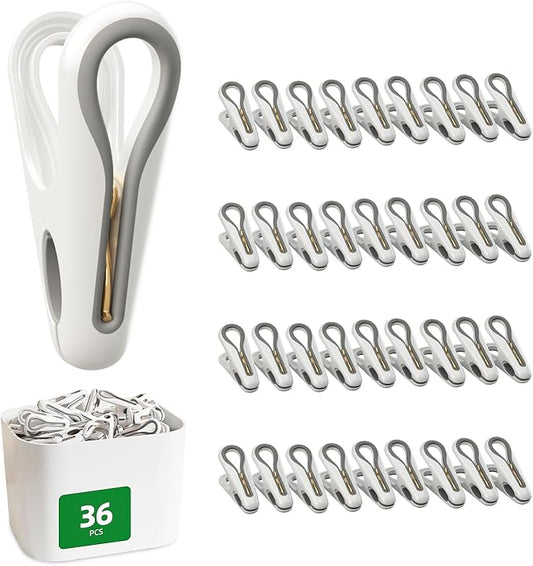 Plastic ClothesPins Heavy Duty Out door 36 Pack with Storage Box, 2.5-Inch Chip Clips with Non-Slip No-Trace Design for Laundry, Drying Clothes,Towels, Crafts, Picture, Food Clips, Home Use and Travel
