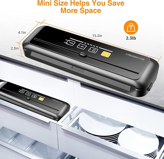 MegaWise Vacuum Sealer Machine | 80kPa Suction Power | Vac Seal Machine | Bags and Cutter Included|Compact One-Touch Automatic with External Vacuum System|Dry Moist Fresh Modes for All Saving needs