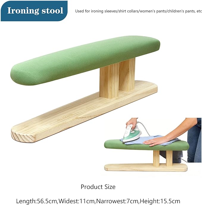 Padded Pants & Sleeve Ironing Boards with Thick Soft Cotton Padding, Double Side Wooden Tailor’s Sleeve Ironing Stool with Removable Cotton Cover, Green