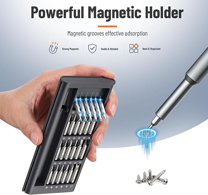 KATERK 25-in-1 Mini Screwdriver Set Precision Small Magnetic Repairs Tool | 24 Magnetic Bits, Resist Wear, Don't Strip Easily, Compact Organized Size, Repair Kit for Glasses, Laptop, iPhone, Watch