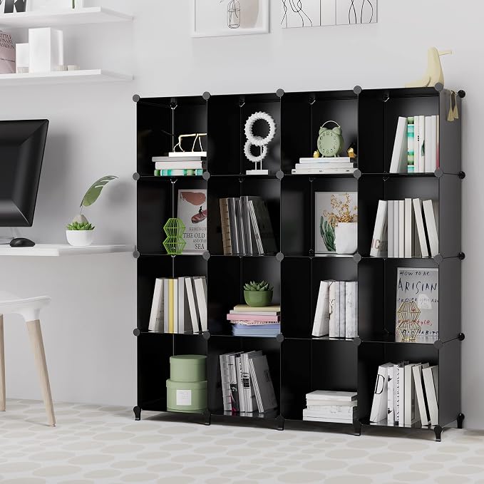 HOMIDEC Closet Organizers and Storage, 16 Cube Storage Organizer, Closet Organizer Bookshelf Cubes Shelves for Clothes, Bedroom, Kids Room, Bathroom, Wardrobe, Garment Racks, Black