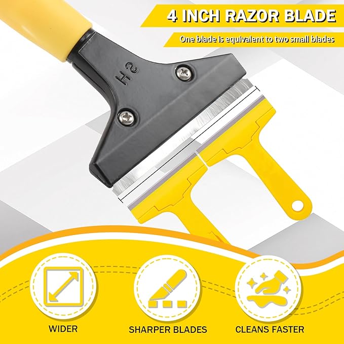 Floor Scraper Heavy Duty Long Handle,61in 4"Razor Blade Floor Scraper Adjustable with 10PCS Extra Metal Blades Paint Scraper for Cleaning Stickers Gum Glass Wall Tile Linoleum Stove Top