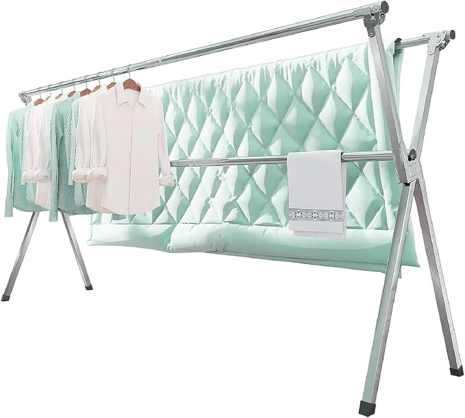 Clothes Drying Rack Folding Indoor Outdoor, Foldable Portable Laundry Drying Rack, Heavy Duty Laundry Hanger Dryer Rack with 20 Hooks