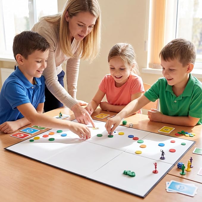 Zhanmai 4 Pcs Folding Blank Game Board 18 x 27 Inches Make Your Own Game Board, Quad Fold Dry Erase Blank Games Boards for School Classroom DIY Games Activities (6 Folds)