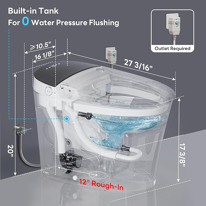 CANEST Smart Toilet with Bidet Built in, 1000 Gram MaP Flush Score, Bidet Toilet 12" Rough-in, Dual-Flush 1.1/1.6GPF with 17" ADA Comfort Chair Height Seat, Auto Open Close, Heated Seat, Night Light