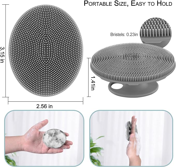 Silicone Face Brush Handheld Facial Cleansing Scrubber, Dark Blue+Gray | Gentle Exfoliating, Massaging, Makeup Remover, Oil Remover, Food-grade Soft Bristle, Hygienic for All Skin Types, INNERNEED