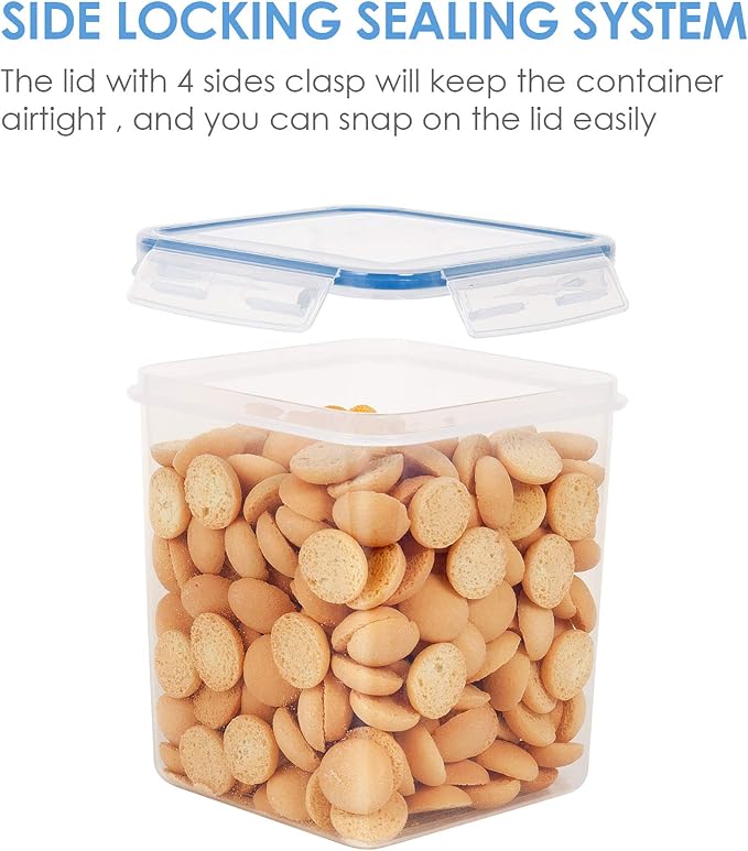 Vtopmart 2.5L / 84.5oz Food Storage Containers, 4 PCS, Blue | BPA Free Plastic, Airtight Canister for Flour, Sugar, Baking Supplies, 4 Measuring Cups, 24 Labels