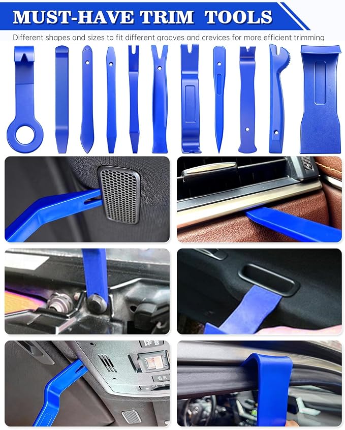 19Pcs Trim Removal Tool, Car Panel Dashboard Door Audio Trim Removal Tool Kit, Auto Clip Pliers Fastener Remover Set, Plastic Pry Tool, Automotive Upholstery Removal Kit
