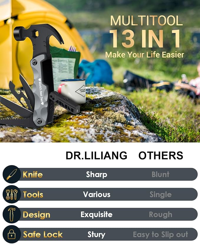 Mens Gifts Camping Tools Gadgets, Multitool Hammer Gift for Dad Boyfriend | Christmas Stockings Stuffers Gifts for Men Dad, Camping Outdoor Gadgets, Unique Idea Present for Women Adult Birthday Holiday