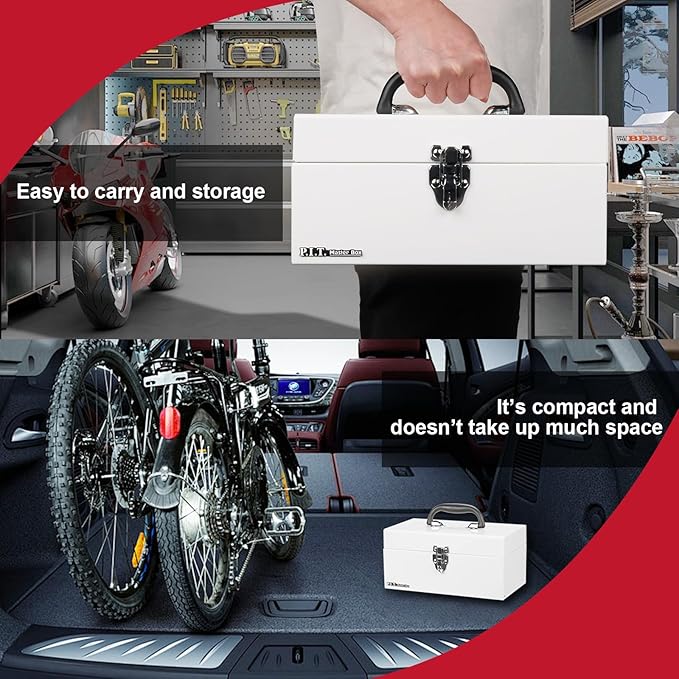P.I.T. 12 Inch Tool Box,Portable Small Steel ToolBox with Metal Latch Closure for Household, Warehouse,Tools Storage,White
