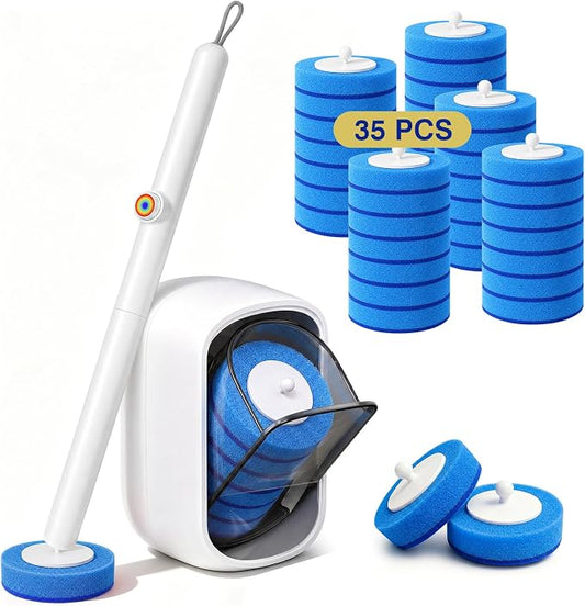Disposable Toilet Brush Refills 35 Pack, Pre-Inserted Cleaning Heads with Built-in Cleaner, Deep Cleaning Scrubbers for Bowl Rim and Corners, Effective Stain Removal