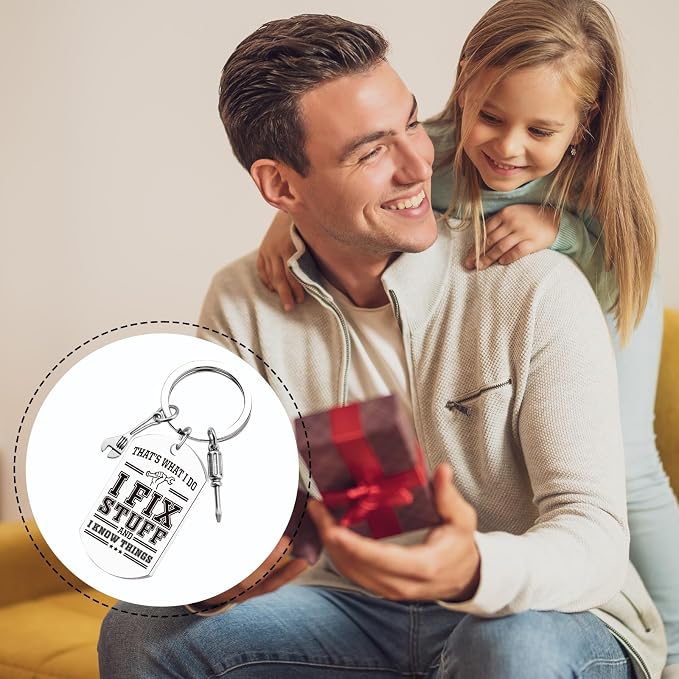 Dad Keychain Gifts for Men - Fix Stuff and I Know Things Keychain, Cool Fathers Day Birthday Christmas Gift Ideas for Dad Husband Grandpa, Gift for Man Mechanic Handyman Engineers
