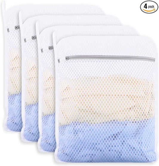 4-Pack Durable Honeycomb Mesh Laundry Bags for Delicates, 12 x 16 Inches | 120gsm Honeycomb Mesh, Sturdy Zipper, Protect Delicates, Reusable, Washer & Dryer Safe, For College, Dorm, Home and Travel