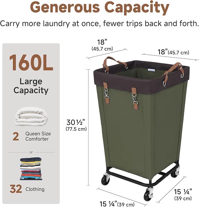 StorageWorks 160L Laundry Basket with Wheels, Rolling Hampers for Clothing