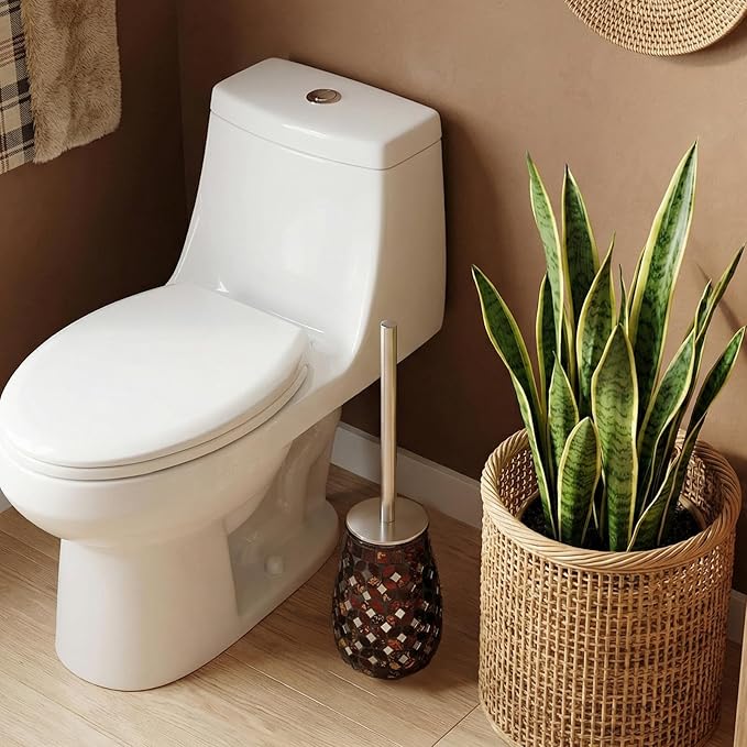 Handmade Mosaic Toilet Brush and Holder Set, Decorative Brown Glass Toilet Bowl Brush with Stainless Steel Handle, Luxury Bathroom Accessories Set, Mosaic Bathroom Decor, Weighted Base