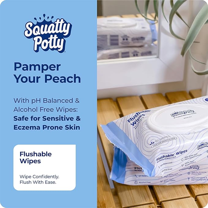 Squatty Potty Bamboo Flip Stool (7″ & 9″ Adjustable) + Plant‑Based Flushable Wipes Bundle — Enhanced Bathroom Posture & Fresh Clean