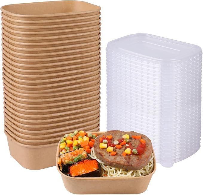22 oz Disposable Kraft paper bowls with lids Food container 50 Pack