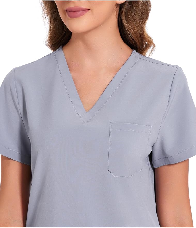 Scrubs Tops for Woman - Soft Stretch, V-Neck Tops | 3 Pockets, Side Split Design, Short Sleeve, Breathable & Lightweight Nursing Shirt, Easy-Care Fabric for All-Day Comfort