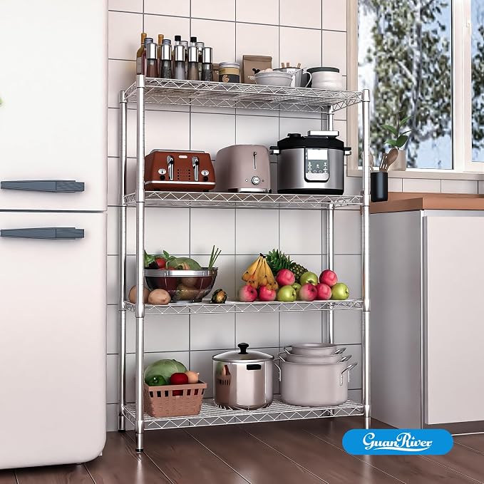 Guan River 4-Shelf Adjustable Metal Wire Shelving,Chrome,36"L x 14"W x 54"H | Height Adjustable,Sturdy and Durable,Storage Sehlf Display Rack for Office,Kitchen,Bedroom,Bathroom,Garage