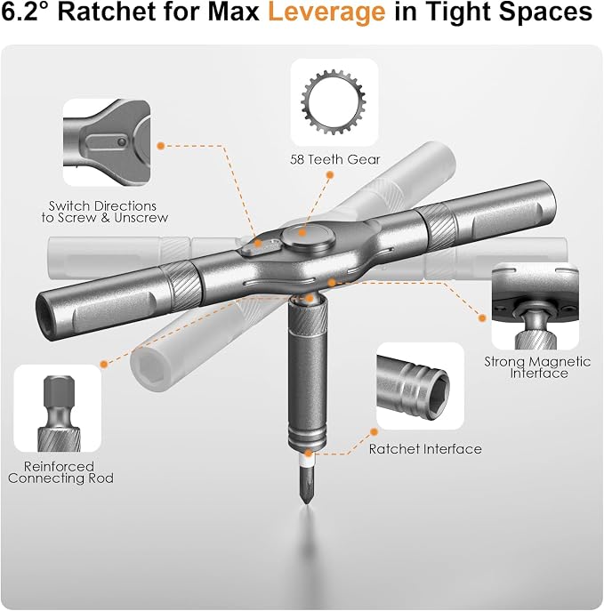 42-in-1 Magnetic Ratchet Screwdriver Set with Detachable T-Handle & Case, Multi-Bit Precision Driver Kit for Electronics, PC, Bicycle, Furniture Repair, Eyeglass, and DIY Gifts （Orange）
