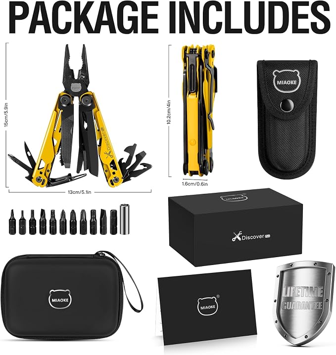 23 in 1 Multitool with Premium Gift Box, Cool Gadgets for Men (Yellow) | Include Screwdrivers Saw Screwdrivers Bottle Opener Pliers Camping Knife, Best Gift for Boyfriend Son Dad Him Husband
