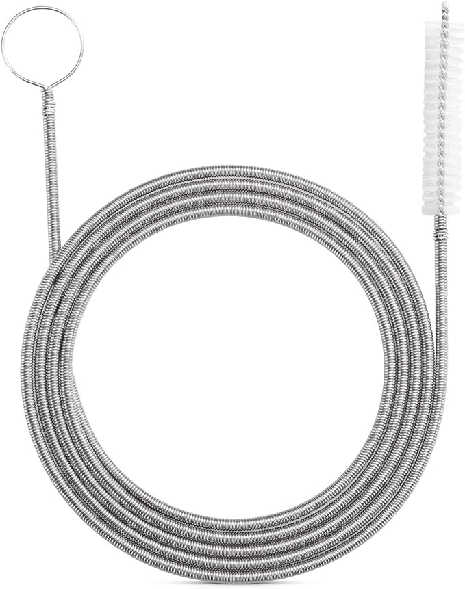 RayTour Extra-Thick Drain Brush with Stronger Spring 61-Inch Stainless Steel and Nylon Pipe Cleaner for Flexible, Curved & Slim Holes, Stronger Spring Version