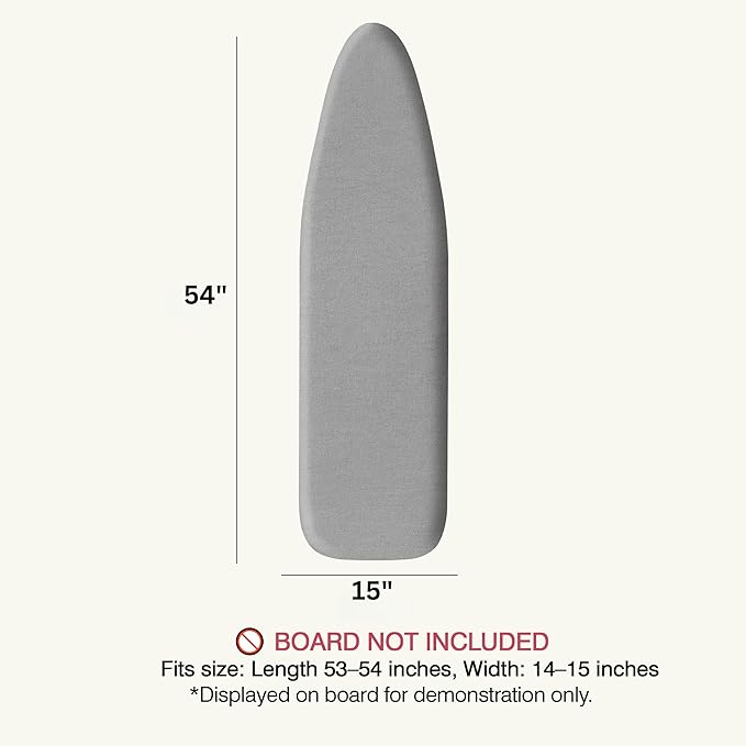 UniSimp Ironing Board Cover and Pad 15"x54" Extra Thick Natural Cotton, Scorch and Stain Resistant Padding, Standard Size Iron Board Cover with Fasteners Heavy Duty Elastic Edge, Heatproof Gray