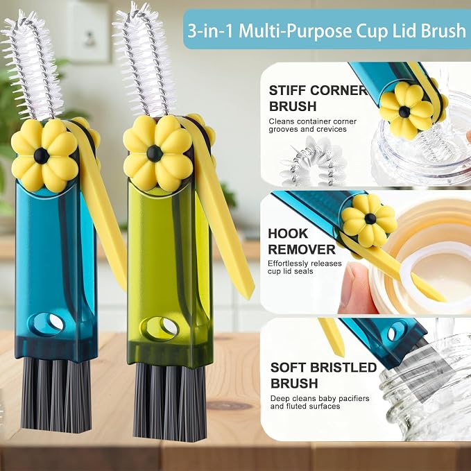 3 in 1 Cup Lid Gap Cleaning Brush, Cup Lid Brush, Multifunctional Water Bottle Cleaning Brush, Home Kitchen Crevice Brush Tools for Tiny Cup Lid Detail, Bottle Tight Spaces Cup(3 PCS)