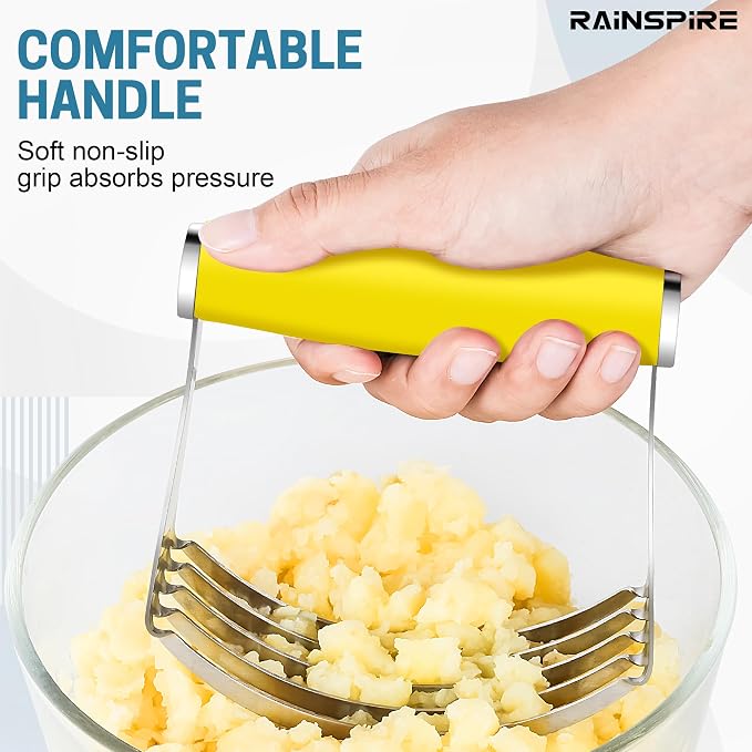 Rainspire XL Pastry Cutter For Baking, Heavy Duty Pastry Blender Stainless Steel, Thick Sharp Blades Dough Blender, Dough Cutter Butter Cutter Pastry for Easy Mixing, Dishwasher Safe (Yellow)