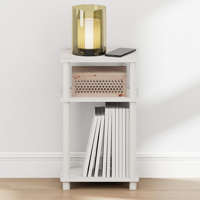 Furinno Just Turn-N-Tube Open Storage Nightstand, 1 Pack, 3-Tier, White/White