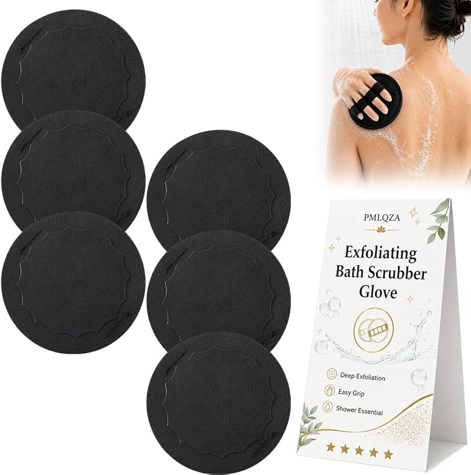 No-Pain Exfoliating Bath Scrubber Glove 4-in-1 Shower Body Care Set | Soft Rubber Scrubber, Bath Glove, Body Pads and Shower Tools for Daily Cleansing, Travel, Gym Bags and Bathroom Use(6pcs)