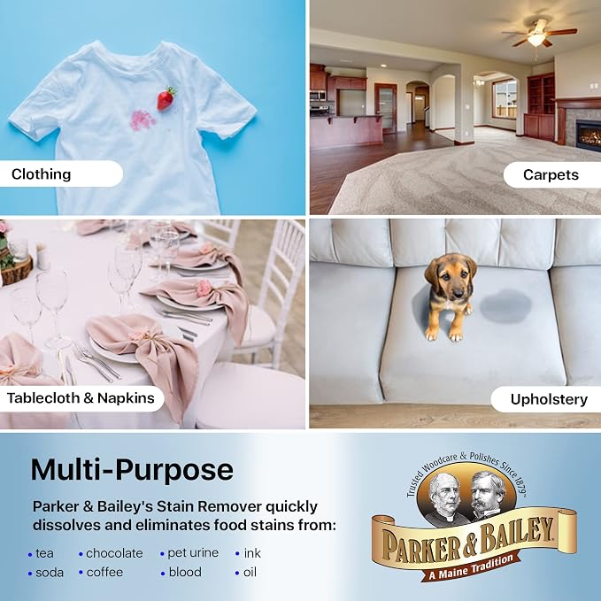Parker & Bailey Liquid Stain Remover - Instant Stain Removal on Laundry Clothing Fabric Ink Grease Blood Grass Coffee Wine Food Carpet Upholstery Spot Cleaner Odor Free Detergent Booster - Gallon