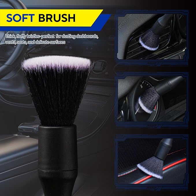 4PCS Car Detailing Brush Kit - Ultra Soft Boars Hair Car Interior Detailing Brushes, Includes 4 Different Brushes, Multi-use for Cleaning Interior or Exterior - Perfect Car Accessory Gift