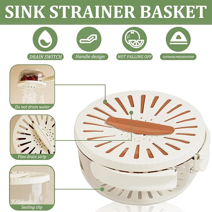 2 Pcs Fruit Vegetable Washing Bowl with Strainer, 2.85QT+1QT Multipurpose Drain Basket with Lid & Foldable Handle, Food Strainer Container for Kitchen, Fridge, Picnics, Apartment, BPA-Free Material