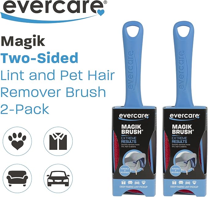 Evercare Magik Lint Brush, Two-Sided Lint and Pet Hair Remover, 2-Pack