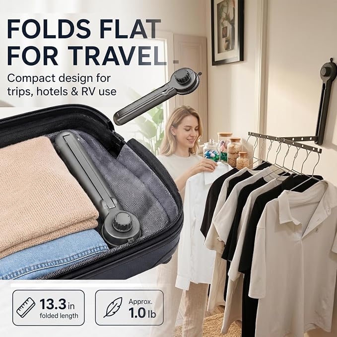 Suction Cup Wall Mounted Drying Rack, Foldable No Drill Laundry Hanger | No-Drill Hanging Solution Holds of Laundry on Smooth Tile, Glass, Metal, Marble; Portable, Reusable for RV Travel