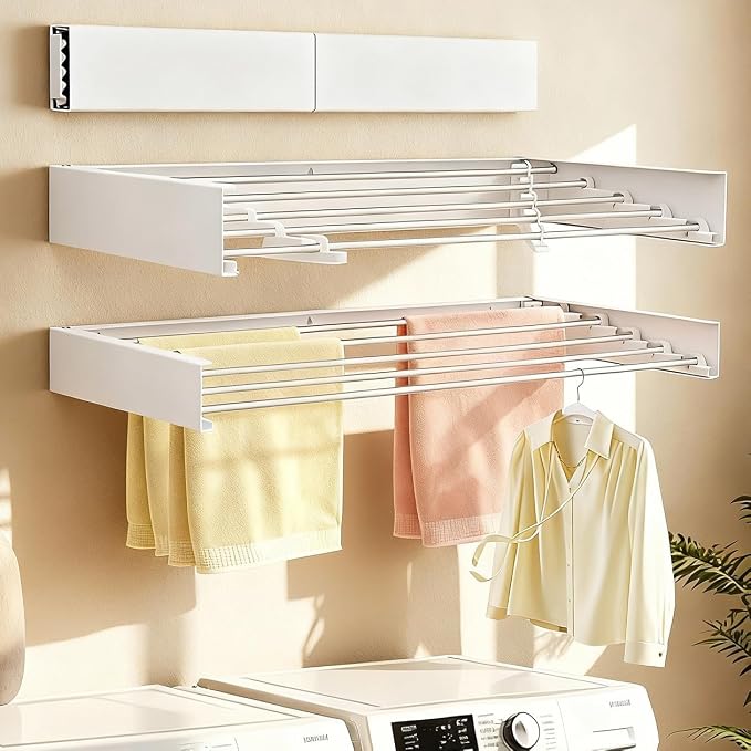 Wall Mounted Clothes Drying Rack Foldable 31.5" Laundry Room Space Saving | Heavy Duty 60 lb Load Drying Rack for Towels, t-Shirt, Jacket & DelicateClothes for Apartment, Bathroom, Laundry Room & RV
