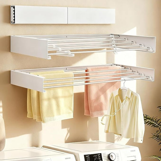 Wall Mounted Clothes Drying Rack Foldable 31.5" Laundry Room Space Saving | Heavy Duty 60 lb Load Drying Rack for Towels, t-Shirt, Jacket & DelicateClothes for Apartment, Bathroom, Laundry Room & RV
