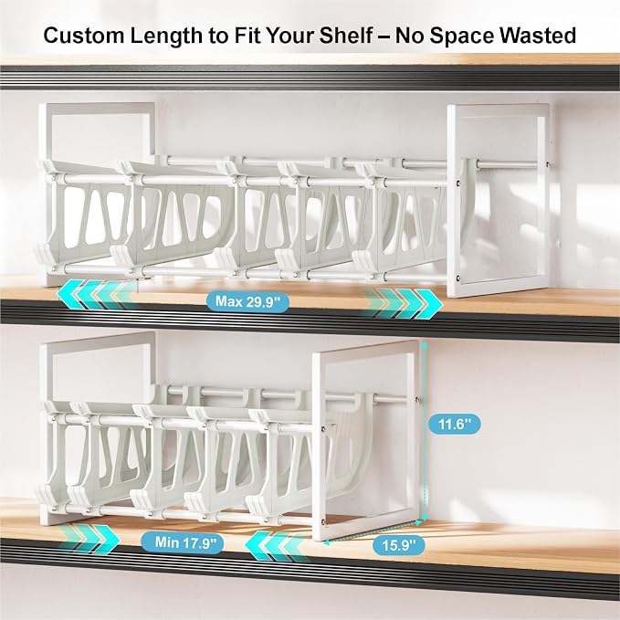 iSPECLE Pantry Can Organizer - Auto-Rolling, Expandable, Holds 120 Cans | White, Stackable For Walk-in Deep Pantry Shelve, Adjustable Width for Food Cans, Sturdy Metal Frame, Easy Access & Restocking