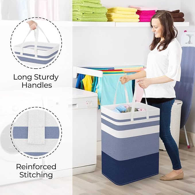 StorageRight Laundry Basket Hamper Large Collapsible Laundry Hamper with Easy Carry Handles，Freestanding Clothes Hampers for Laundry, Bedroom, Dorm, Clothes, Towels, 75L, Gradient Blue | Freestanding Clothes Hampers, Foldable design, with Easy Carry Ha...