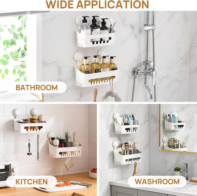 LEVERLOC Shower Caddy Suction Cup Shower Organizer Bathroom Storage Removable Powerful Suction Shower Shelf，M+L
