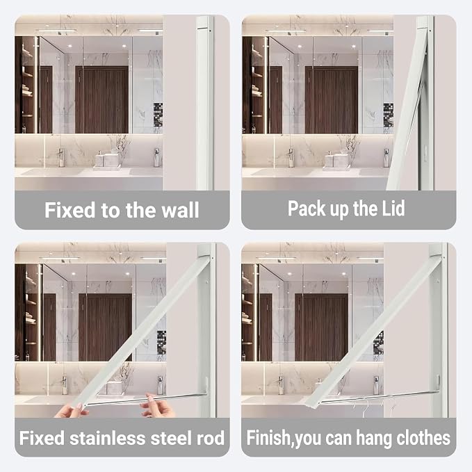 Clothes Drying Rack Folding Indoor,Laundry Room Organization,Wall Mounted Drying Racks for Laundry,Laundry Drying Rack Collapsible,Laundry Drying Rack,Retractable Clothesline (Pearl White)