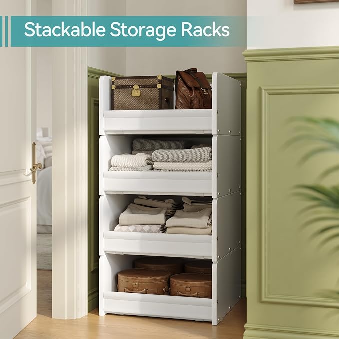 FOUCSSOMEI Closet Storage Organizer with Wood Frame & Fabric Shelves | Patent-designed modular organizer grows with your storage needs by stacking vertically