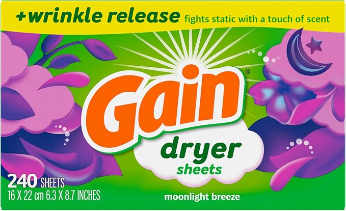 Gain, Laundry Dryer Sheets, Fabric Softener Anti Static Sheets, Moonlight Breeze Scent, 240 Count (Packaging May Vary)
