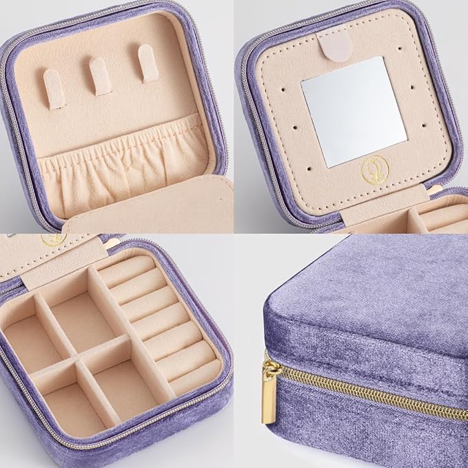 ZPROW Plush Velvet Travel Jewelry Case, Travel Jewelry Organizer, Jewelry Travel Case,Travel Jewelry Box,Small Jewelry Case,Jewelry Travel Box, Earring Organizer with Mirror - Periwinkle 4packs