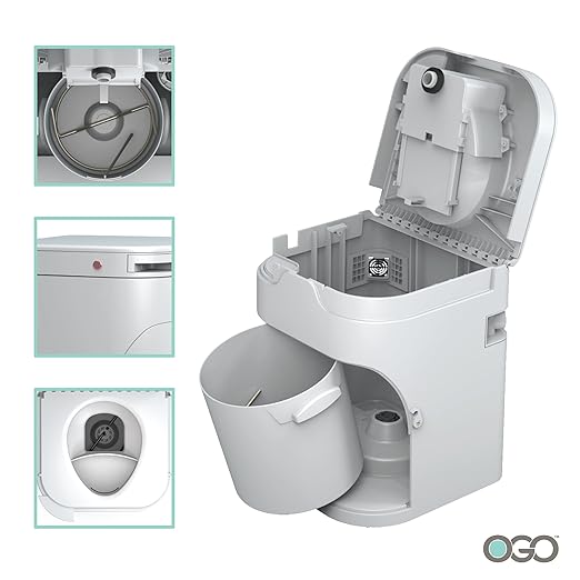 OGO Origin Composting Toilet – 12V Electric Agitator, Urine Diverting RV Toilet for Van Life, Tiny Home & Boat – 15" Compact, Odorless Off-Grid Toilet, No Black Tank