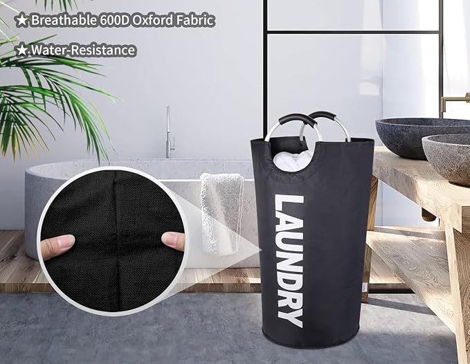 2-Pack Large Laundry Basket, Laundry Hamper Bag with Handles, 115L, Black | Freestanding Tall Dirty Clothes Hamper, Collapsible and Portable Laundry Bin for Dorms and Bedrooms, Thick, Sturdy Fabric