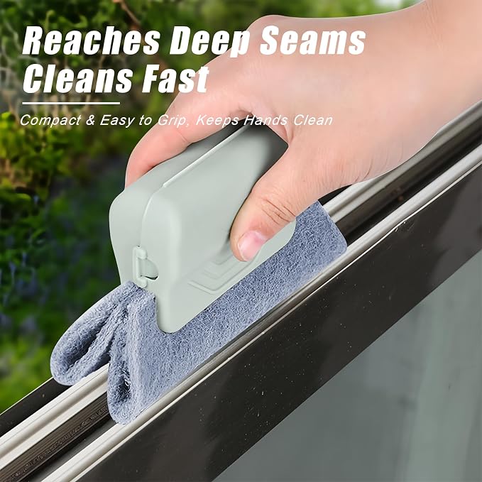 Magic Window Track Cleaner, Hand-held Cleaning Brush Tools Set for Window Slides Grooves, Sliding Door Track, Tile Grout Lines, Shutter Slats, Car Vents, Small Spaces Clean (Grey)
