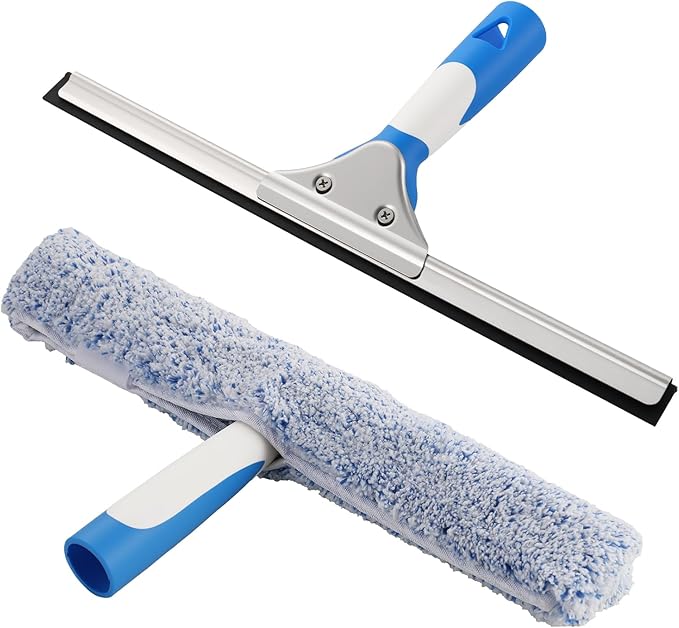 Mitclear Professional Window Cleaning Kit, Include Compact Cleaning Bucket 3 Gallon, Silicone Squeegee, Microfiber Scrubber, Cloth, All-in-one Window Cleaning Supplies, Commercial & Household Use