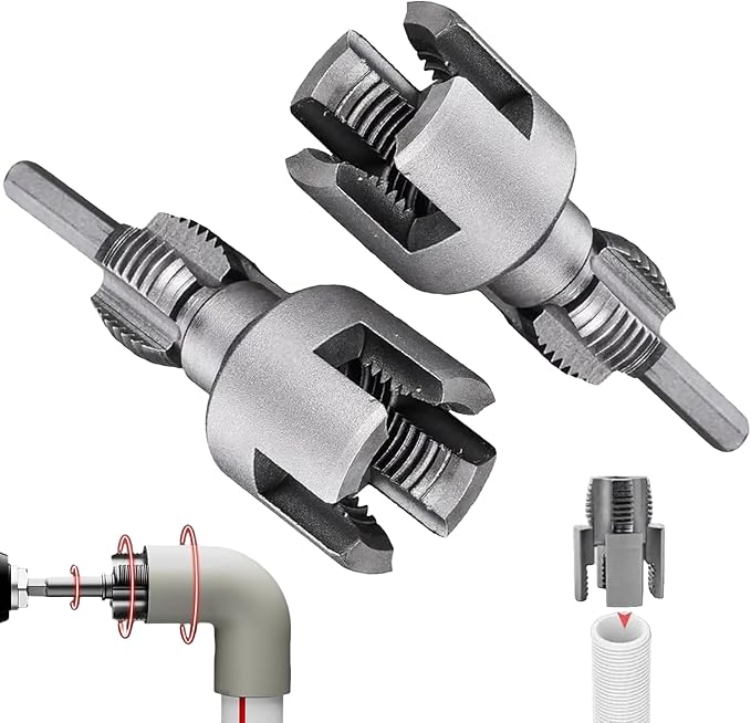 Internal & External Pipe Threading Tool(1/2'' 3/4'' Dies), 2025 New Function Pipe Thread Cutting Tool, Electric Drill Compatible PVC & Plastic Pipe Threader Kit for Home Repair (1/2"+ 3/4")